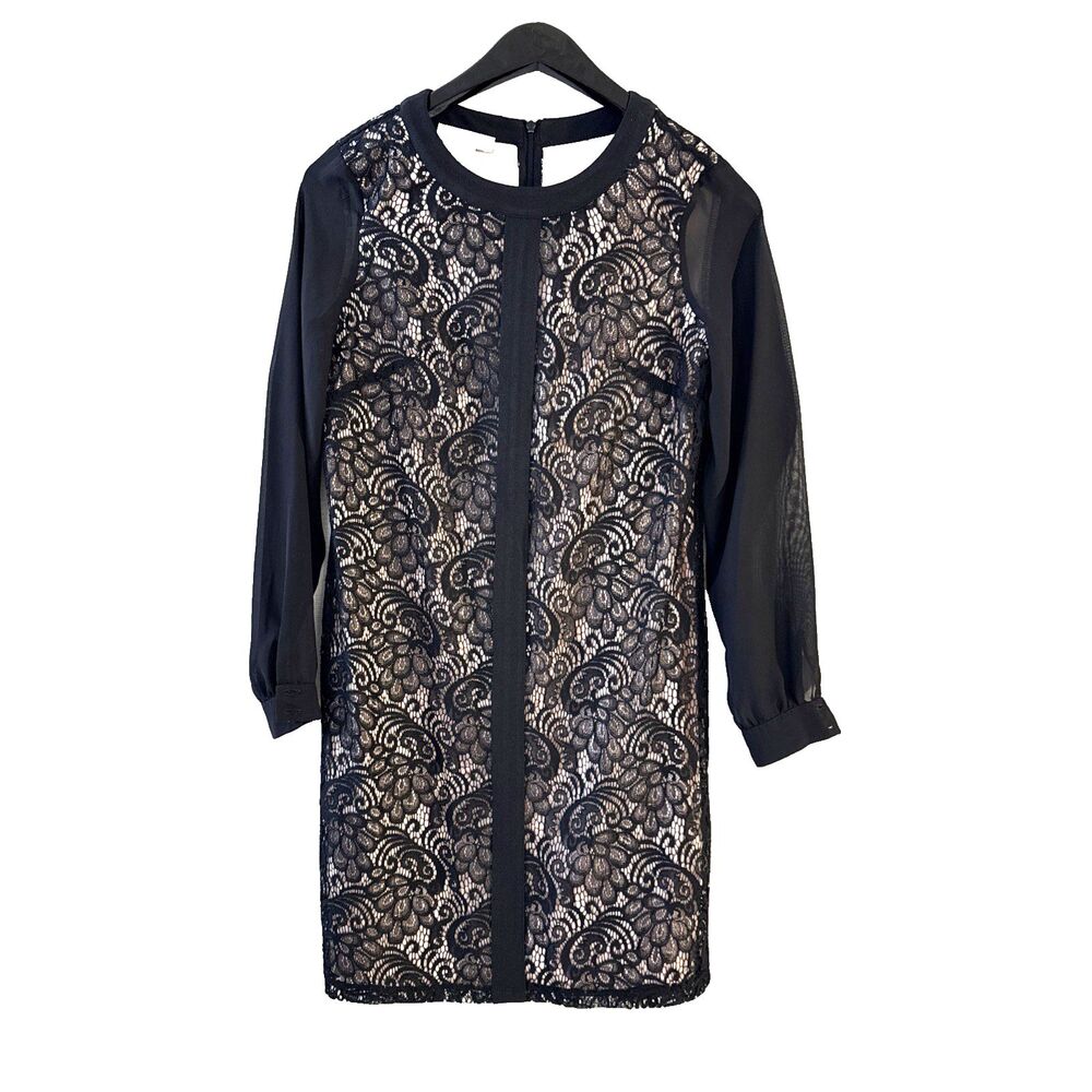 London Times Women's 2P Whimsigoth Black Lace Overlay Long Sleeve Dress Timeless